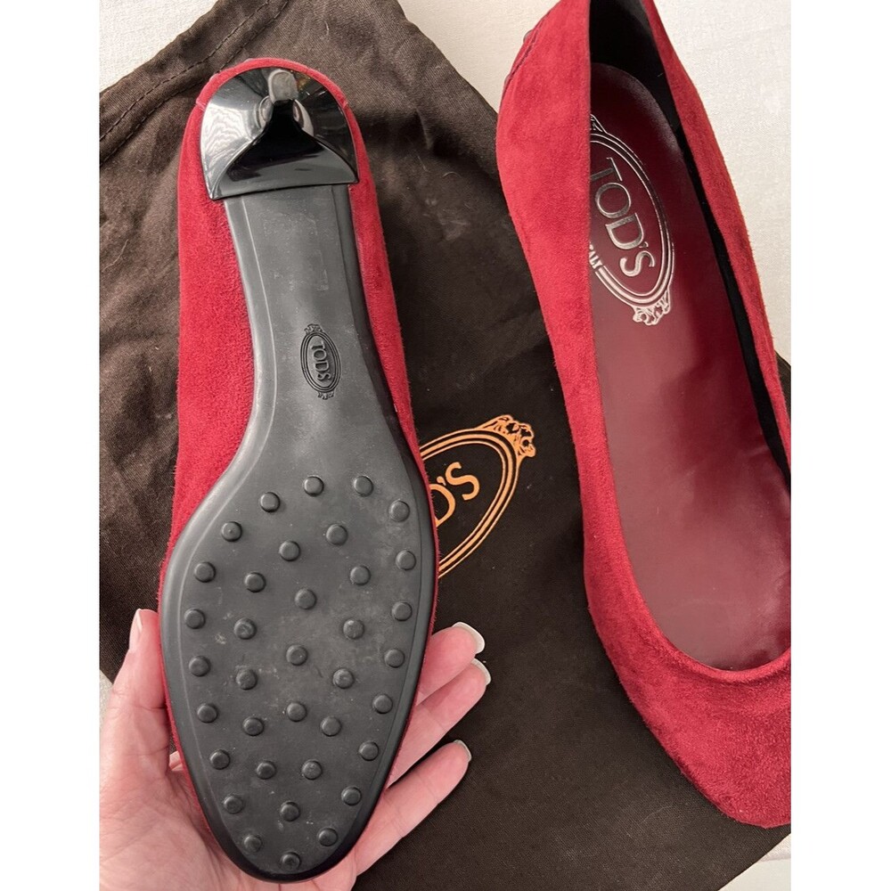 Tod's Woman's Red Suede Heels Size 39 With Bag - Picture 3 of 7